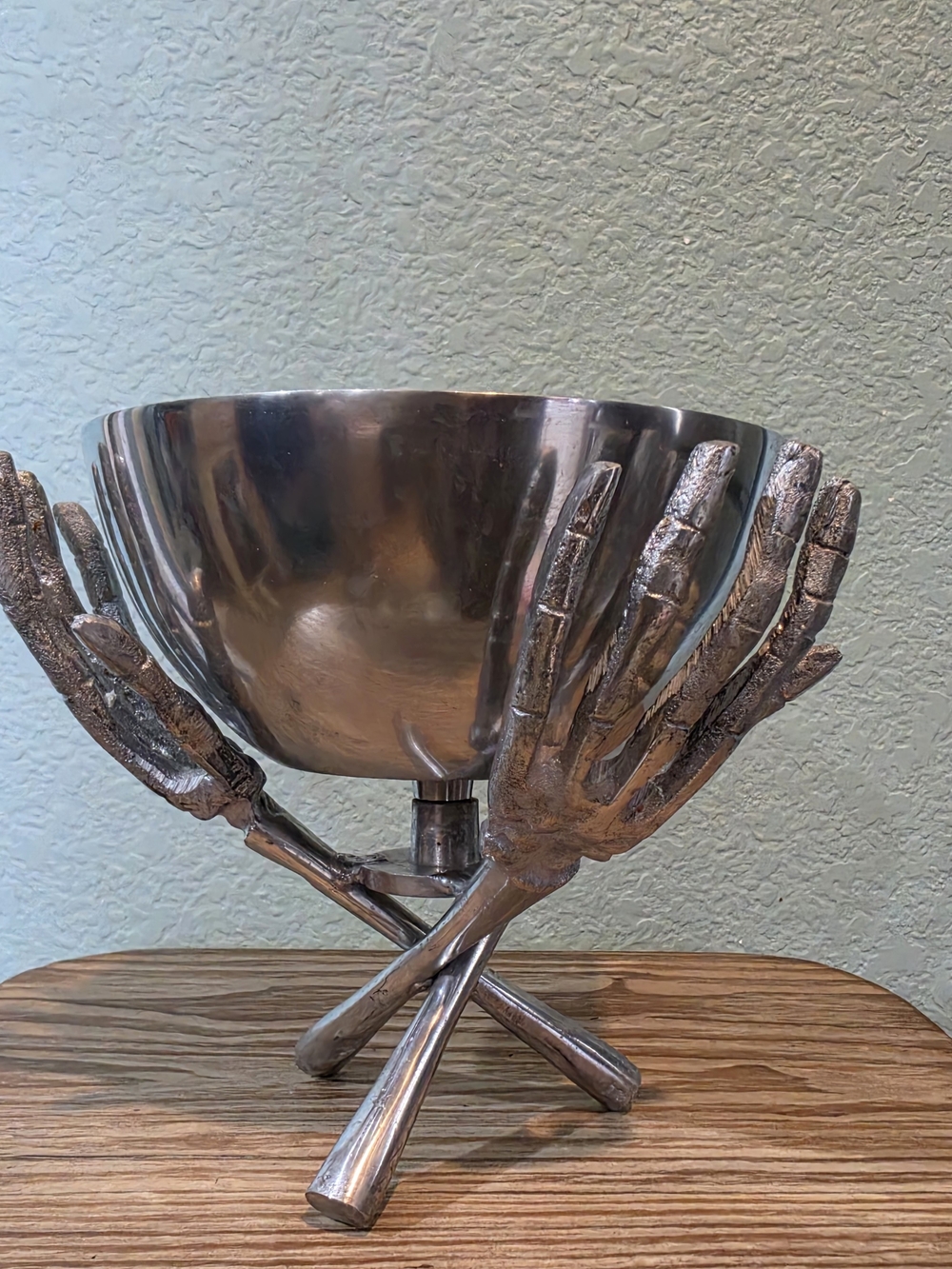 Heavy Cast Metal Skeleton Hands Bones Holding Candy Bowl Halloween Prop Dish